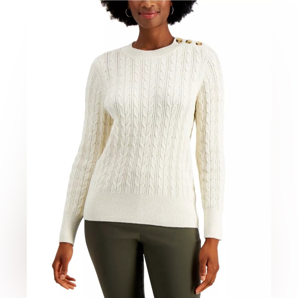 EUC Charter Club Small Sparkly Cream Cable Knit Sweater